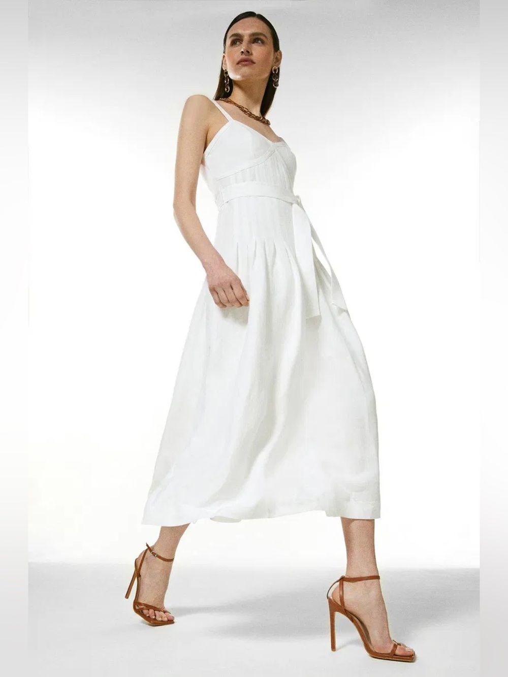 Karen Millen White Strappy Maxi Dress with Waist Tie